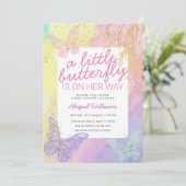金ゴールドフェイクレインボー蝶ガールベビーシャワー 招待状 (スタンド正面)