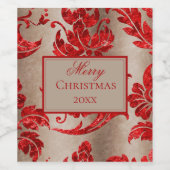 金ゴールドフェイクレッドベルベットダマエレガントスク ワインラベル (シングルラベル)