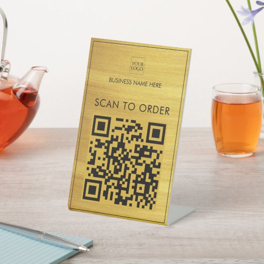 金ゴールドフェイクロゴビジネススキャン注文支払QRコード 台座サイン (インサイチュ)