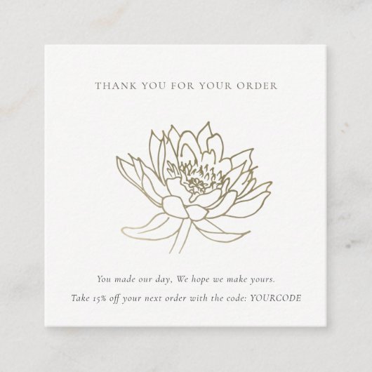 金ゴールドフェイクロータスフローラロゴショッピングありがとう スクエア名刺 (正面)