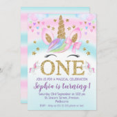 金ゴールドフェイクワンユニコーンレインボー1日 招待状 (正面/裏面)