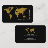 金ゴールドフェイクワールドマップトラベルエージェントブラック 名刺 (正面/裏面)