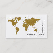 金ゴールドフェイクワールドマップトラベルエージェント（白のオプション） 名刺 (正面)