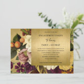 金ゴールドフェイクヴィンテージレトロブルゴーニュフローラ婚約 招待状 (スタンド正面)