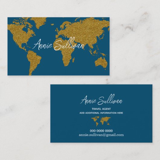金ゴールドフェイク世界地図旅行代理店観光局 名刺 (正面/裏面)