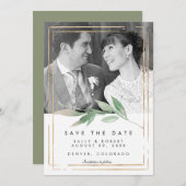 金ゴールドフェイク写真の結婚式は、デートカードを保存する サンキューカード (正面/裏面)