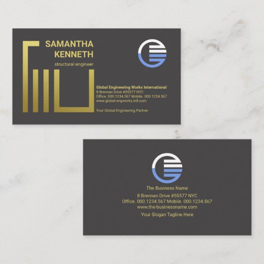 金ゴールドフェイク列再バー建物エンジニアリング 名刺 (正面/裏面)