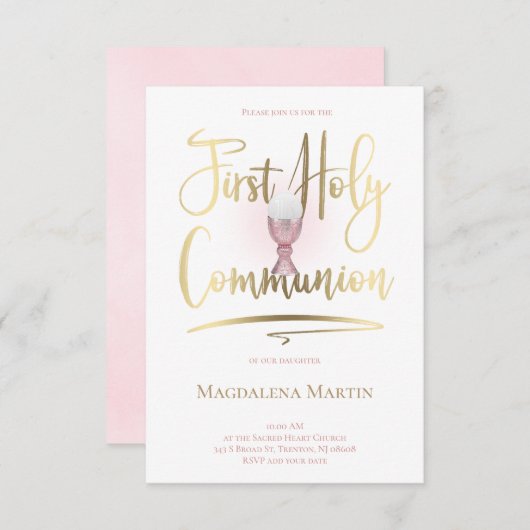 金ゴールドフェイク台本の最初の聖餐式 招待状 (正面/裏面)