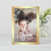 金ゴールドフェイク喜 |写真とクリスマススクリプト シーズンカード (スタンド正面)