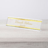 金ゴールドフェイク大理石エレガント書黄金白色 デスクネームプレート (正面)