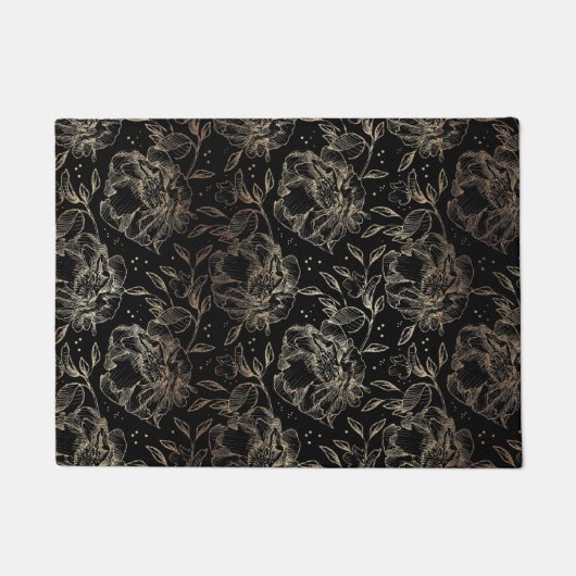 金ゴールドフェイク手エレガント引き花模様結婚のギフト ドアマット (正面)