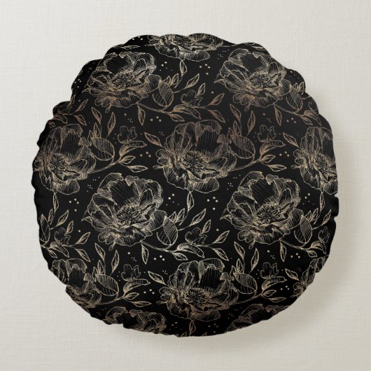 金ゴールドフェイク手エレガント引き花模様結婚のギフト ラウンドクッション (正面)