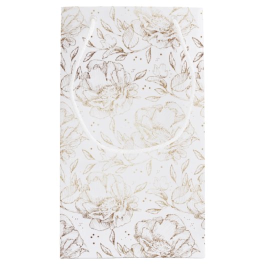 金ゴールドフェイク手エレガント引き花模様結婚ズ スモールペーパーバッグ (裏面)