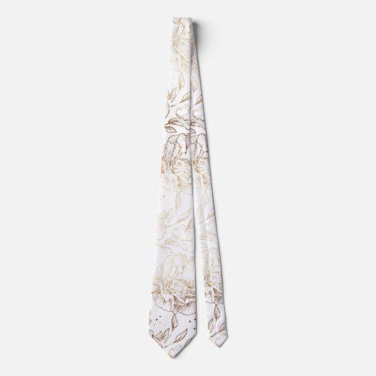 金ゴールドフェイク手エレガント引き花模様結婚ズ ネクタイ (正面)