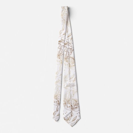 金ゴールドフェイク手エレガント引き花模様結婚ズ ネクタイ (裏面)