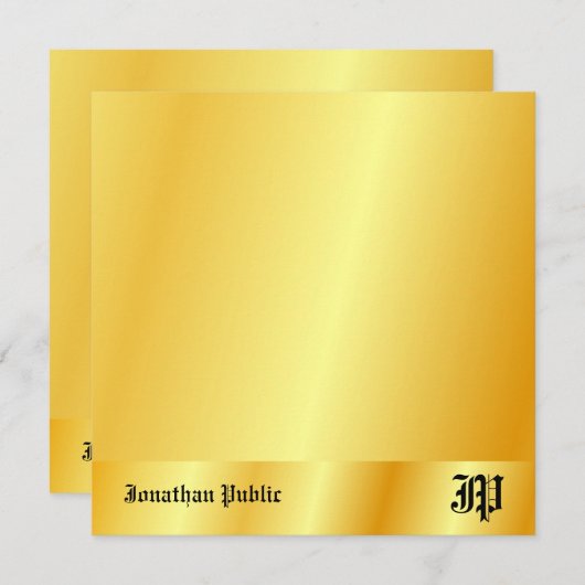 金ゴールドフェイク手書きモノグラムパーソナライズされた ノートカード (正面/裏面)
