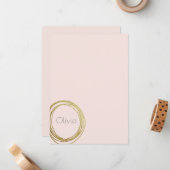 金ゴールドフェイク抽象芸術円デザイン(名前付き) ノートカード (正面/裏面インサイチュ)