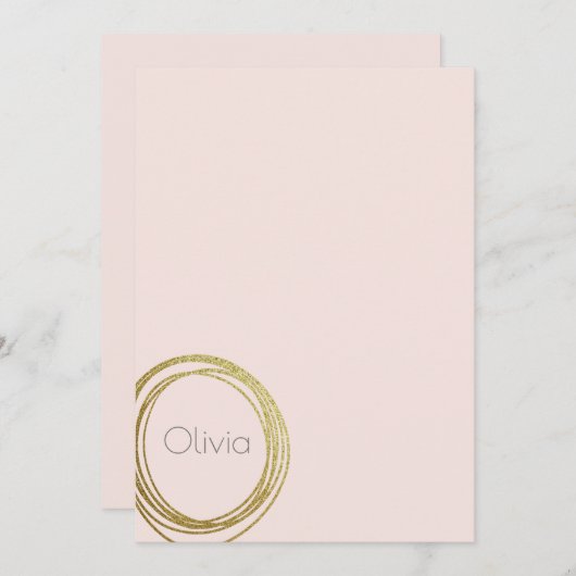 金ゴールドフェイク抽象芸術円デザイン(名前付き) ノートカード (正面/裏面)