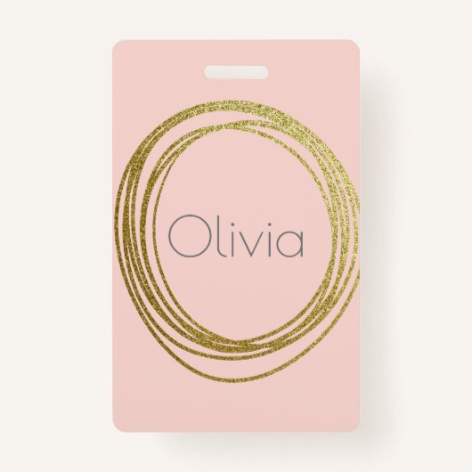 金ゴールドフェイク抽象芸術円デザイン(名前付き) バッジ (正面)