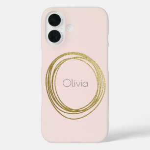 金ゴールドフェイク抽象芸術円デザイン(名前) iPhone 16ケース