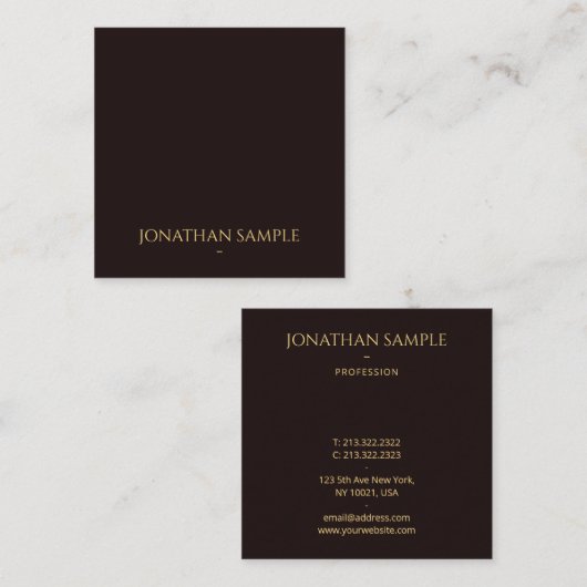 金ゴールドフェイク文字フォントブエレガントルベットモダン スクエア名刺 (正面/裏面)