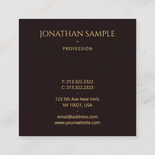 金ゴールドフェイク文字フォントブエレガントルベットモダン スクエア名刺 (裏面)