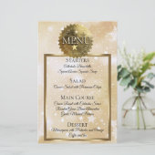 金ゴールドフェイク星空の夜のクリスマスディナーメニュー 便箋 (スタンド正面)