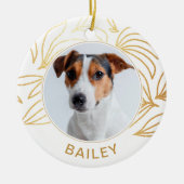金ゴールドフェイク植物犬の写真と名前クリスマス セラミックオーナメント (正面)