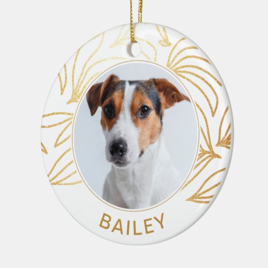金ゴールドフェイク植物犬の写真と名前クリスマス セラミックオーナメント (左)