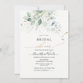 金ゴールドフェイク水色ユーカリブライダルシャワー 招待状 (正面)