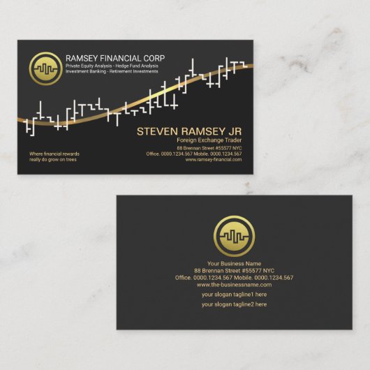 金ゴールドフェイク波(白)株式取引所の為替相場グラフ 名刺 (正面/裏面)