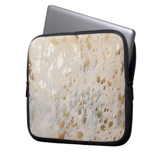 金ゴールドフェイク牛革プリント金属女性のカーボーイウエスタン ラップトップスリーブ (正面左)