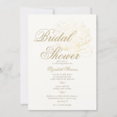 金ゴールドフェイク牡丹書道エレガントブライダルシャワー 招待状 (正面)
