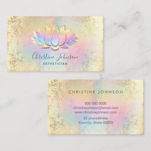 金ゴールドフェイク箔とパステルカラー蓮 名刺 (正面/裏面)