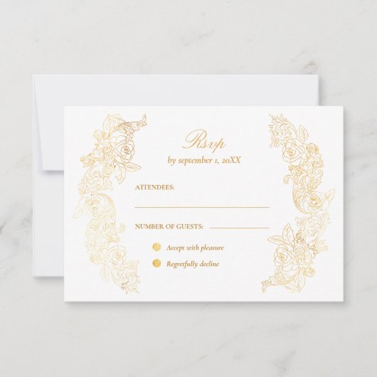 金ゴールドフェイク箔バロック植物学 出欠カード (正面)