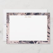 金ゴールドフェイク箔葉熱帯ブルーモノグラム ノートカード (正面)