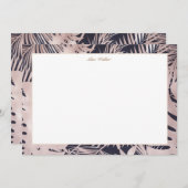 金ゴールドフェイク箔葉熱帯ブルーモノグラム ノートカード (正面/裏面)