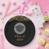金ゴールドフェイク紙吹雪および卒業キャップクラス20xx ペーパープレート (パーティー)