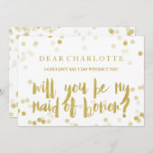 金ゴールドフェイク紙吹雪が私のメイド・オブ・オーナー（花嫁付き添い人） 招待状 (正面/裏面)