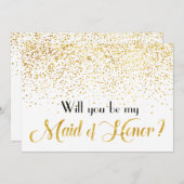 金ゴールドフェイク紙吹雪が私のメイド・オブ・オーナー（花嫁付き添い人） 招待状 (正面/裏面)