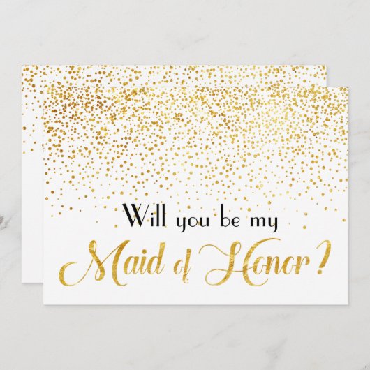 金ゴールドフェイク紙吹雪が私のメイド・オブ・オーナー（花嫁付き添い人） 招待状 (正面/裏面)