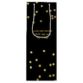 金ゴールドフェイク紙吹雪ドットマットブラックワイン抱き枕 ワインギフトバッグ (正面)