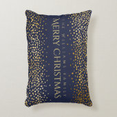 金ゴールドフェイク紙吹雪メリークリスマスモノグラムブルー アクセントクッション (正面(垂直))