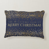 金ゴールドフェイク紙吹雪メリークリスマスモノグラムブルー アクセントクッション (裏面)