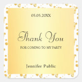 金ゴールドフェイク紙吹雪感謝スクリプトテンプレート スクエアシール (正面)