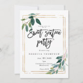 金ゴールドフェイク緑の幾何モダン16 招待状 (正面)