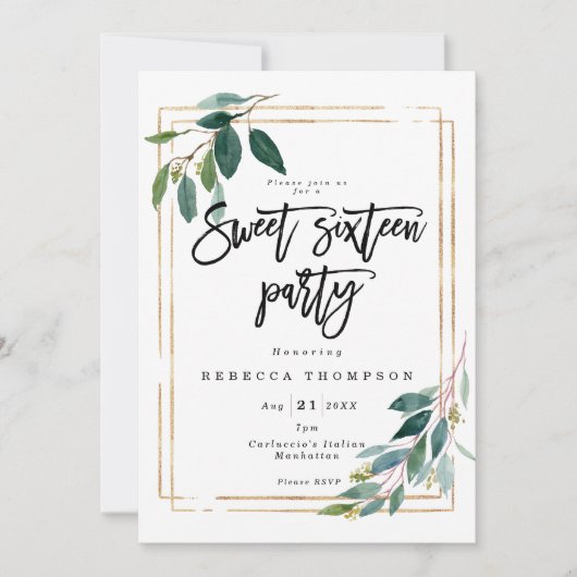 金ゴールドフェイク緑の幾何モダン16 招待状 (正面)