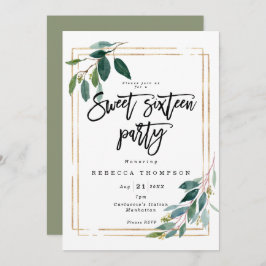 金ゴールドフェイク緑の幾何モダン16 招待状