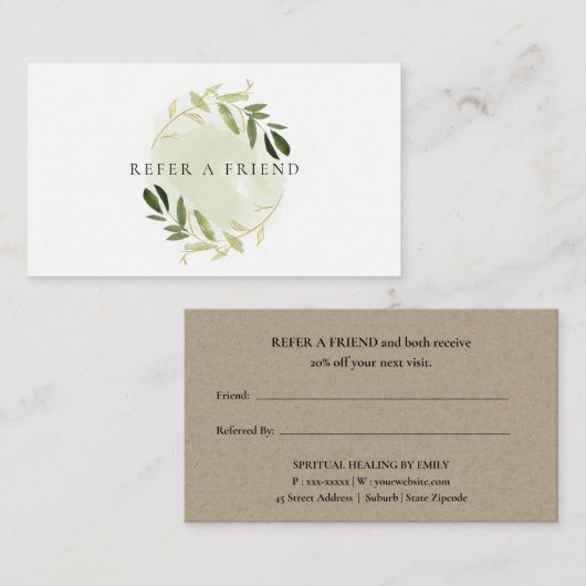 金ゴールドフェイク緑の葉の水色は友人を表す 名刺 (正面/裏面)