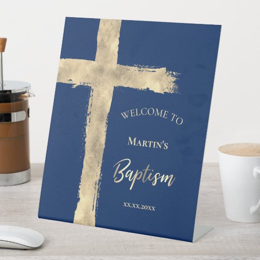 金ゴールドフェイク聖クロス・カトリック教会のバプテスマ歓迎サイン 台座サイン (インサイチュ)